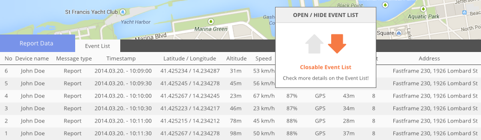 GPS Tracking Event List